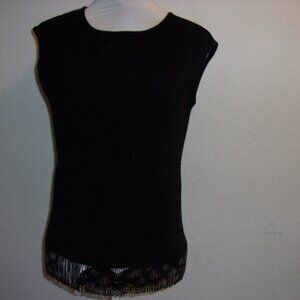 ESCADA BLACK SLEEVELESS BEADED HEM CASHMERE TOP 36(M)
